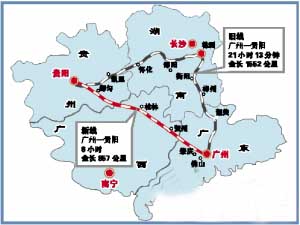  贵广高铁线路图  贵广高铁是一条建设中的连接贵州省贵阳市与