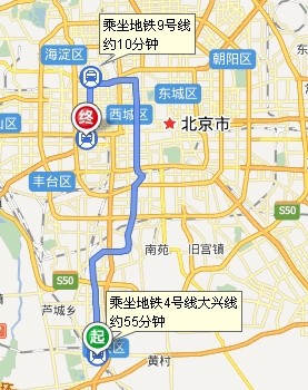 在黄村火车站乘坐地铁4号线大兴线(安河桥北方向),乘坐22站, 在国家